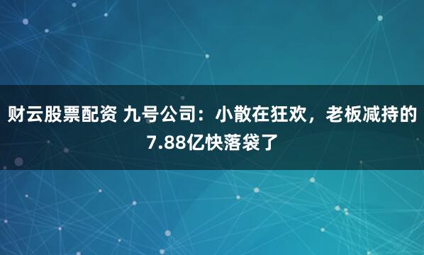 财云股票配资 九号公司：小散在狂欢，老板减持的7.88亿快落袋了